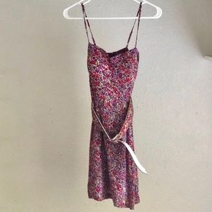 F21 Purple Pink Floral Bustier Skater Dress w/Belt